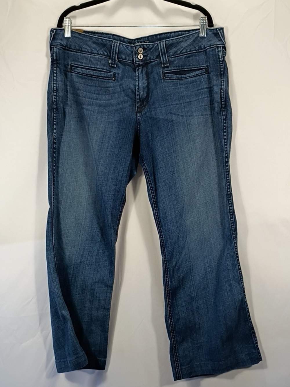 EUC Ariat Trouser Jeans Women’s Sz 34R Wide Leg Blue Denim Raw Hem Bluebell Ella